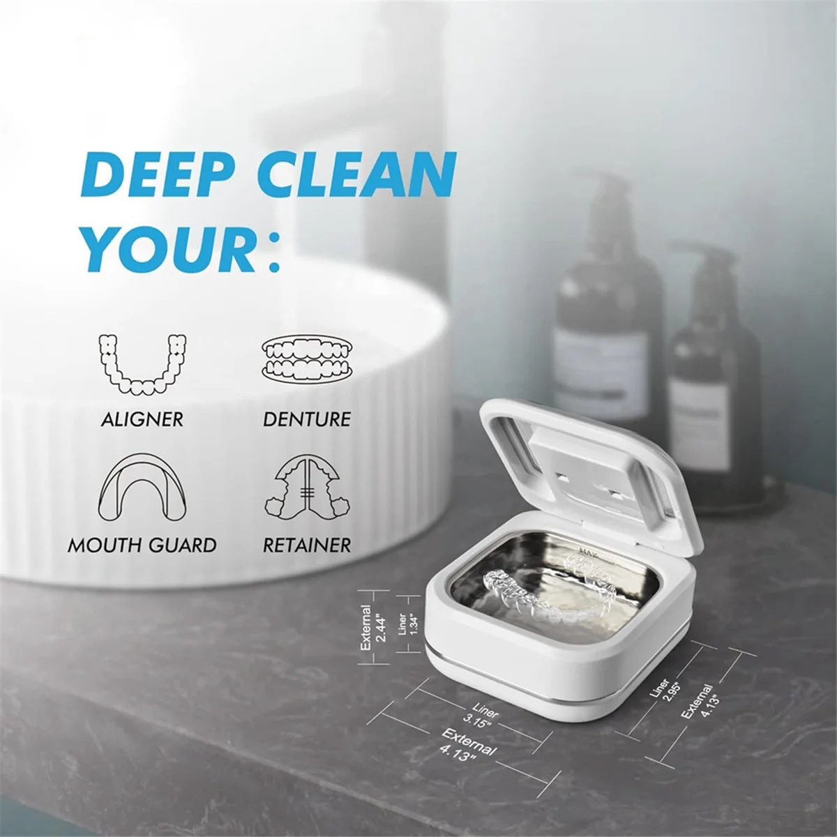 

A04I Ultrasonic Retainer Cleaner Machine with 2 Digital Timer, U-V Dental Cleaning Pod with Viewing Port,180ml EU Plug