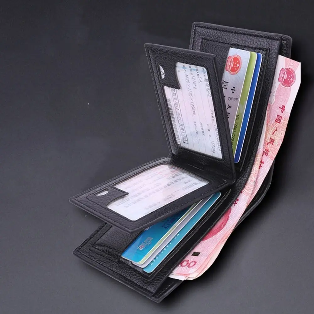 

Wear Resistant 2 Fold Wallets Soft Silky Durable Men's Short Wallet Lychee Pattern Credit Card Case Male Leather Purse Outdoor