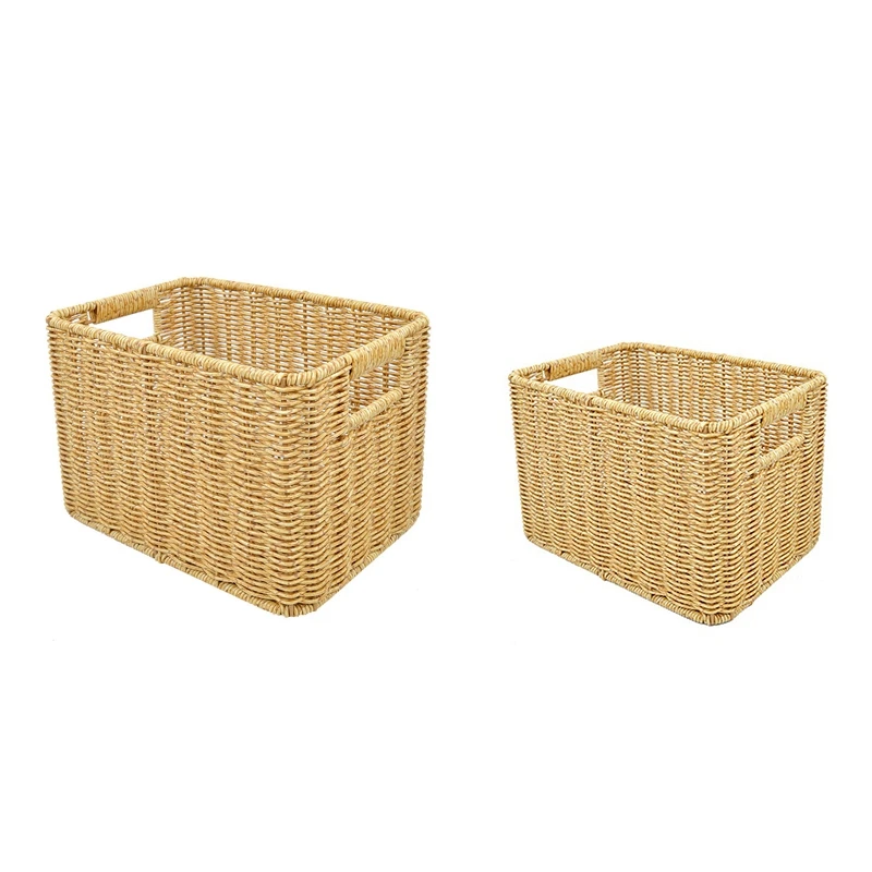 Storage Basket Hand-Woven Rattan Wicker Basket Desktop Organizing Box Various Item Arrangement Nesting Basket