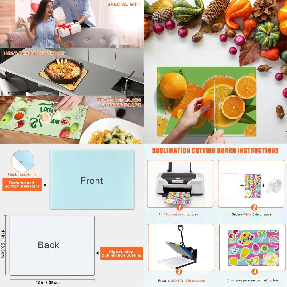 

Set of 6 Tempered Glass Cutting Boards, 15x11 Inches, Sublimation Ready for Personalized Kitchen Gifts and DIY Crafts