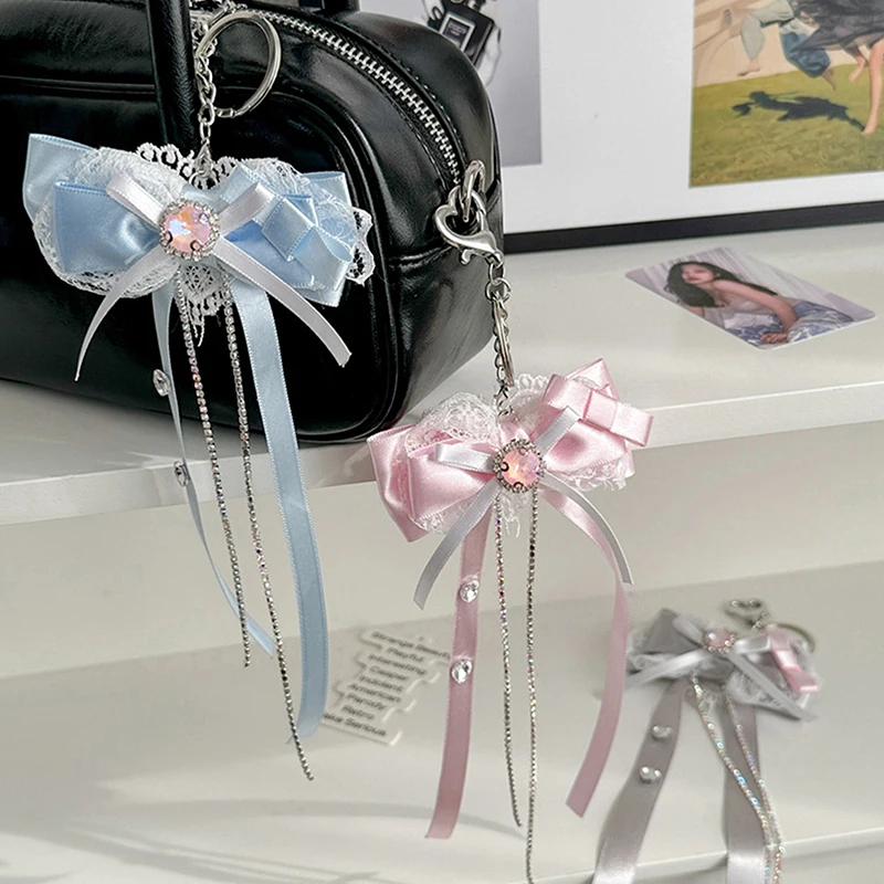 Porte-clés nœud papillon en dentelle coréenne, porte-clés ruban nœud doux Kawaii, pendentif de sac girly, breloque pour sac à dos, cadeaux pour meilleur ami