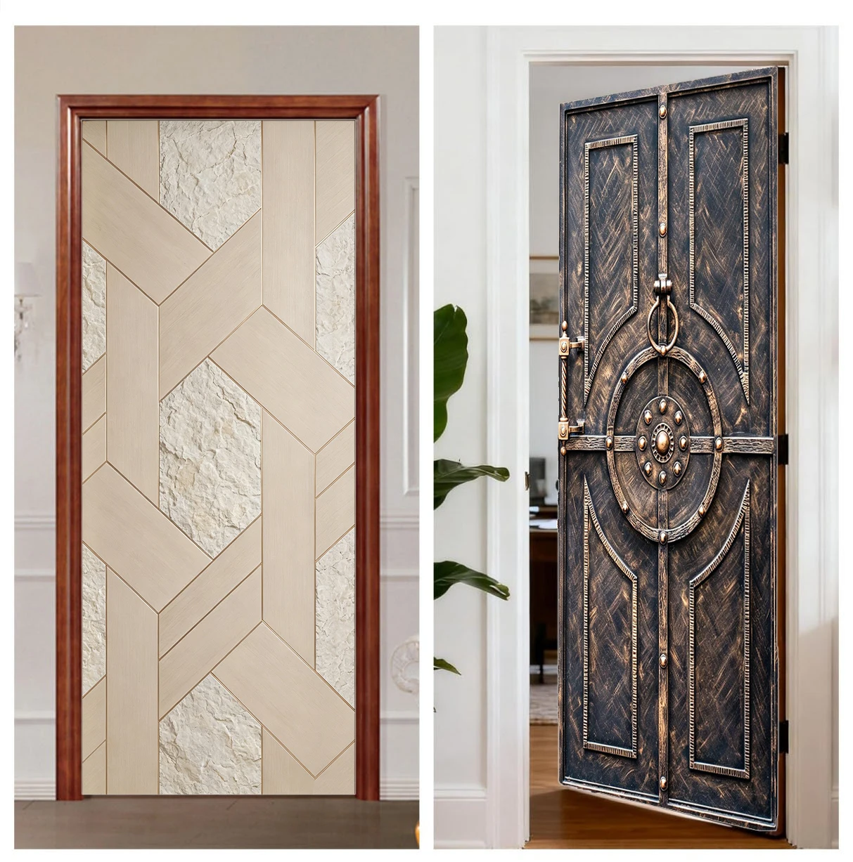 Creative Door Decals, Wooden Door Stickers, Furniture Makeover Stickers, PVC Self‑Adhesive, for Indoor Home Use,
