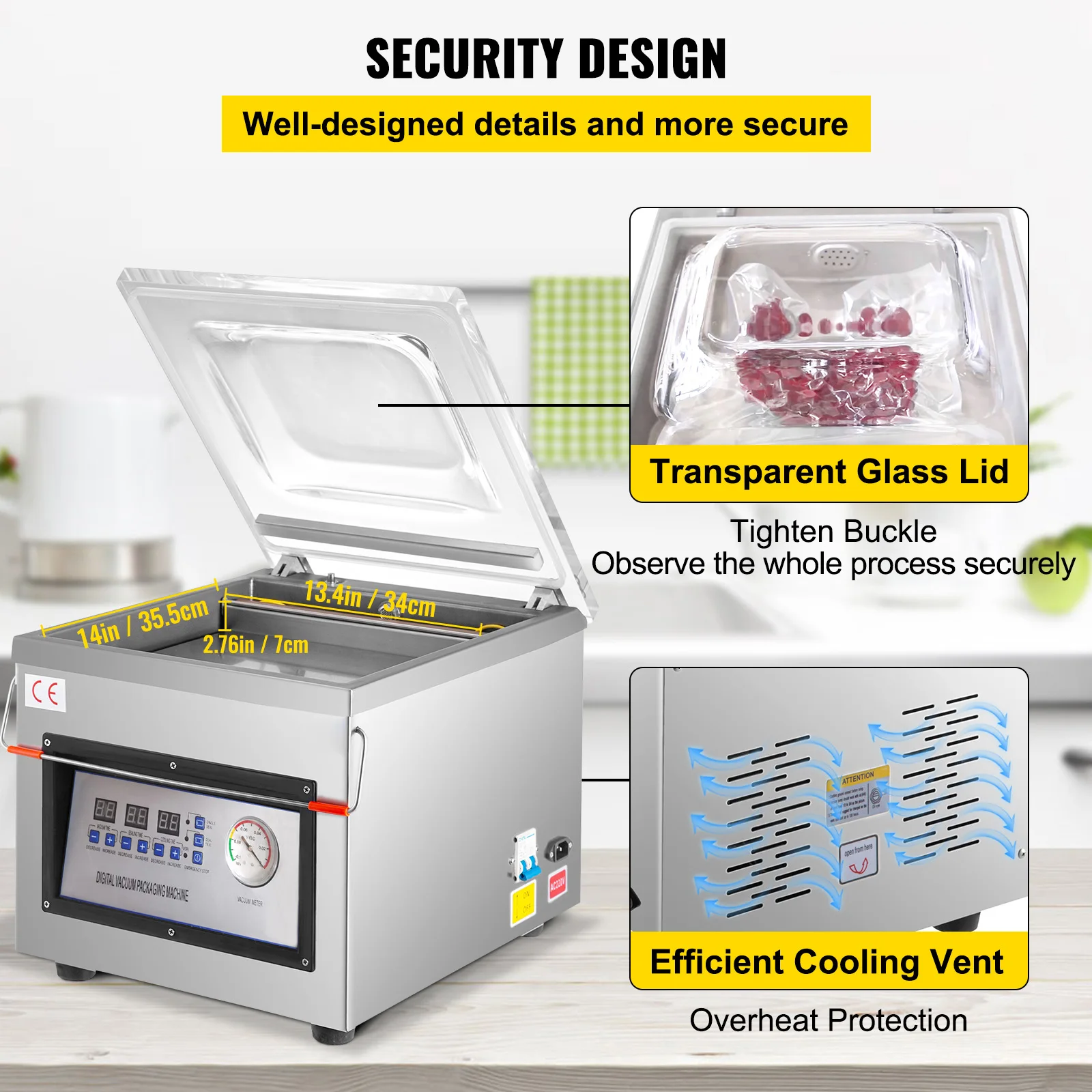 SucceBuy DZ-260C Chamber Vacuum Sealer Kitchen Food Packing Sealing Machine 110V Packaging for Food Saver Home Commercial Using