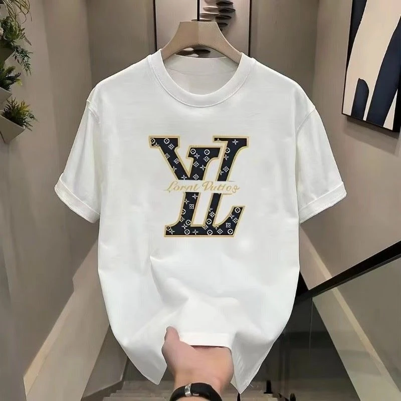 

Heavy Summer Men's Short-sleeved Tshirt Medium and Long Letter Printing High Street Explosion Loose and Versatile Couple Clothes