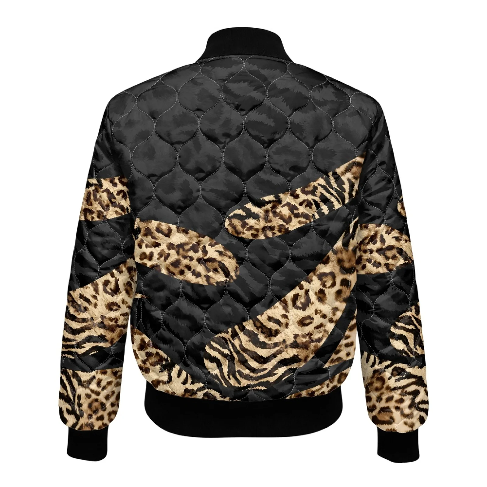 PENSTROLL Womens Zip up Lightweight Padded Coat with Side Pockets Leopard Zebra Patchwork Quilted Jacket for Outdoor Vacation