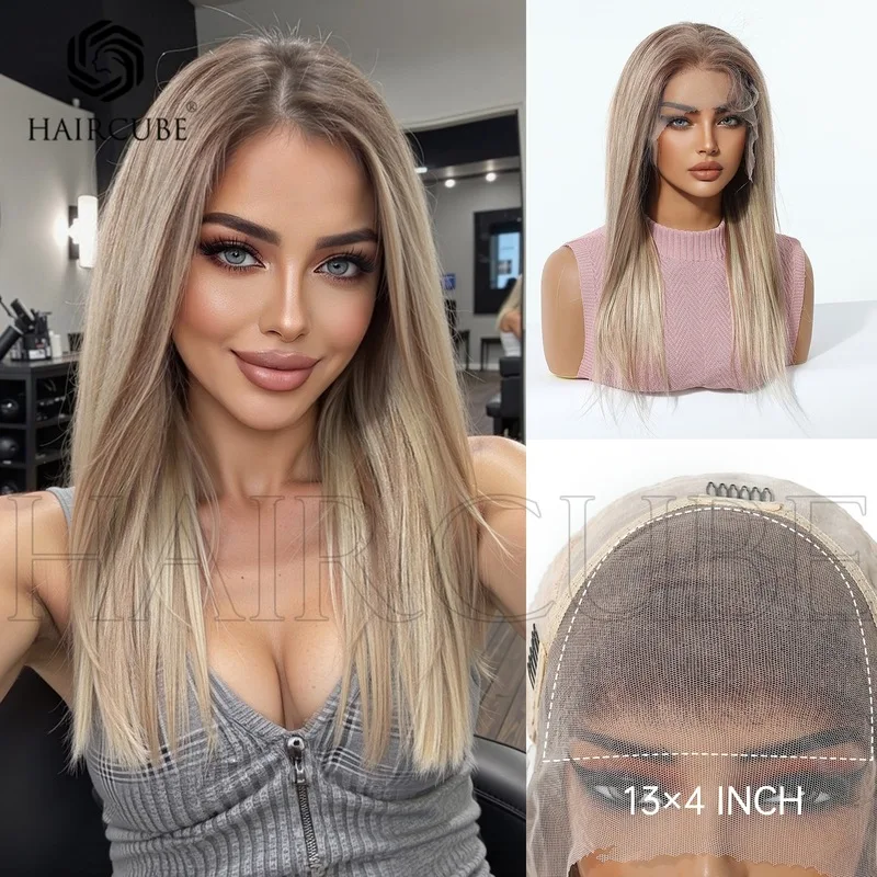 Lace real human hair wig European American style 13*4 can be styled and dyed with a center or side part medium to