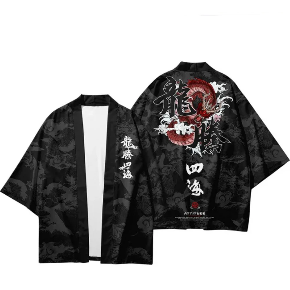 Crane & Chinese Character Traditional Kimono Japanese Men And Women Cardigan Yukata Kids Summer New Trendy Beach Wear Haori