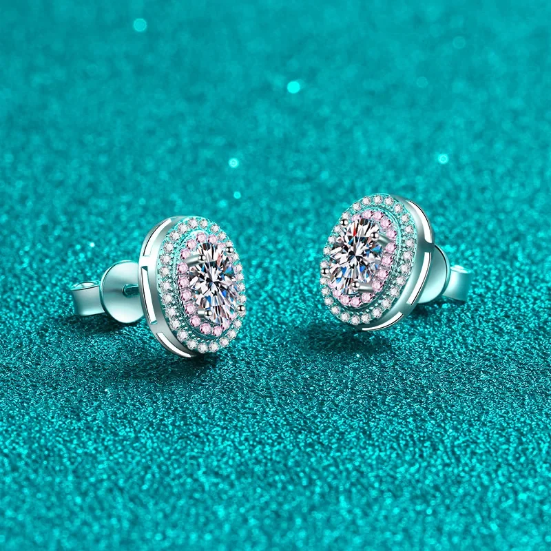 18K gold egg-shaped moissanite plated PT950 platinum diamond stud earrings 50 points rose gold plated color separation