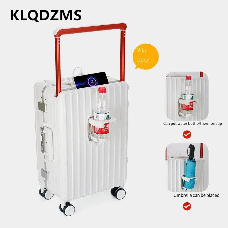 KLQDZMS 20 Inch New Suitcase Aluminum Frame Boarding Case Front Opening Laptop Boarding Case Multi-function PC Cabin Luggage