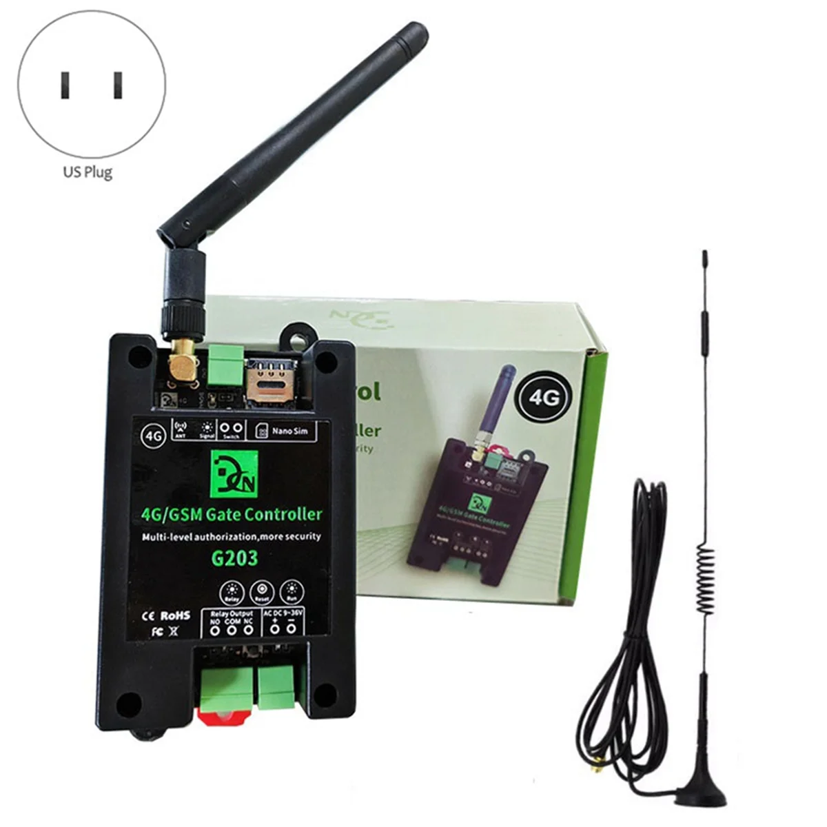 GSM 4G Gate Opener Remote Access Controller On/Off Relay Switch for Access Control Garage Door US Plug