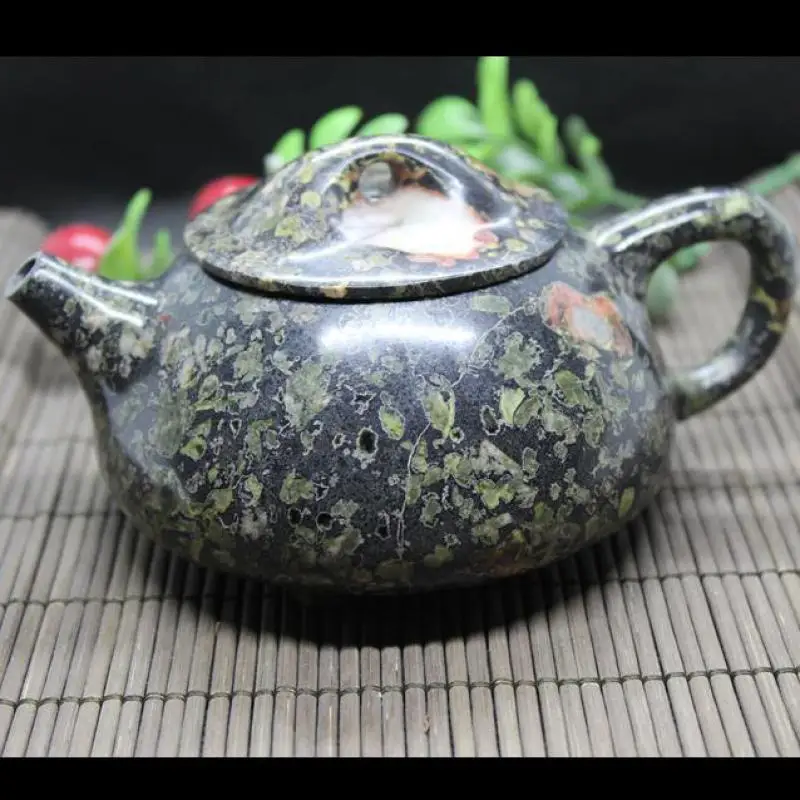 Natural Jade Teapot Magnetic Stone Health Gongfu Teaware Plum Blossom Jades Chinese Tea Ceremony Tea Kettle Three Legged Pots