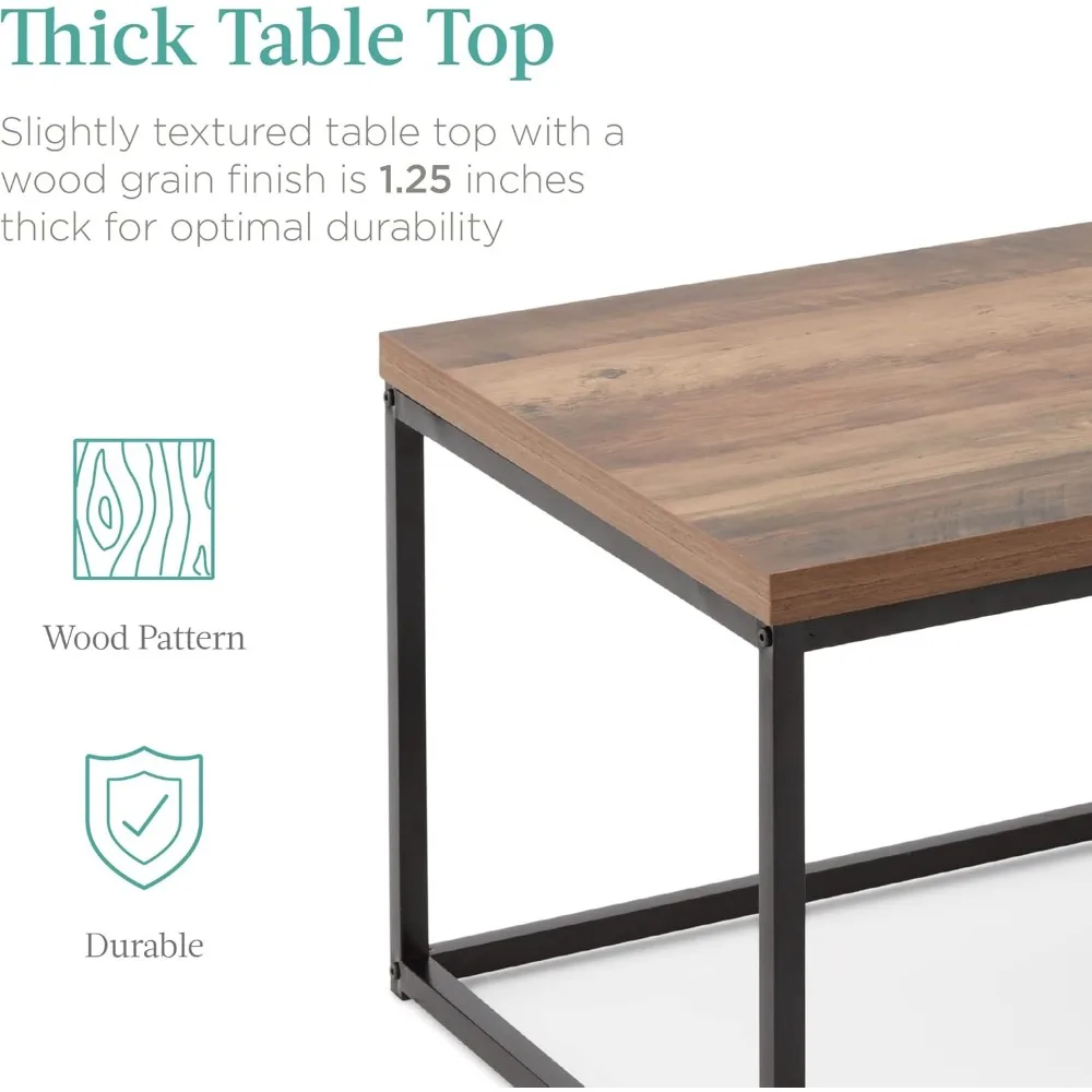 Mesa de centro retangular de grão de madeira estilo industrial de 44 polegadas, mesa de bloco de açougueiro de 1,25 polegadas de espessura, mesas de café