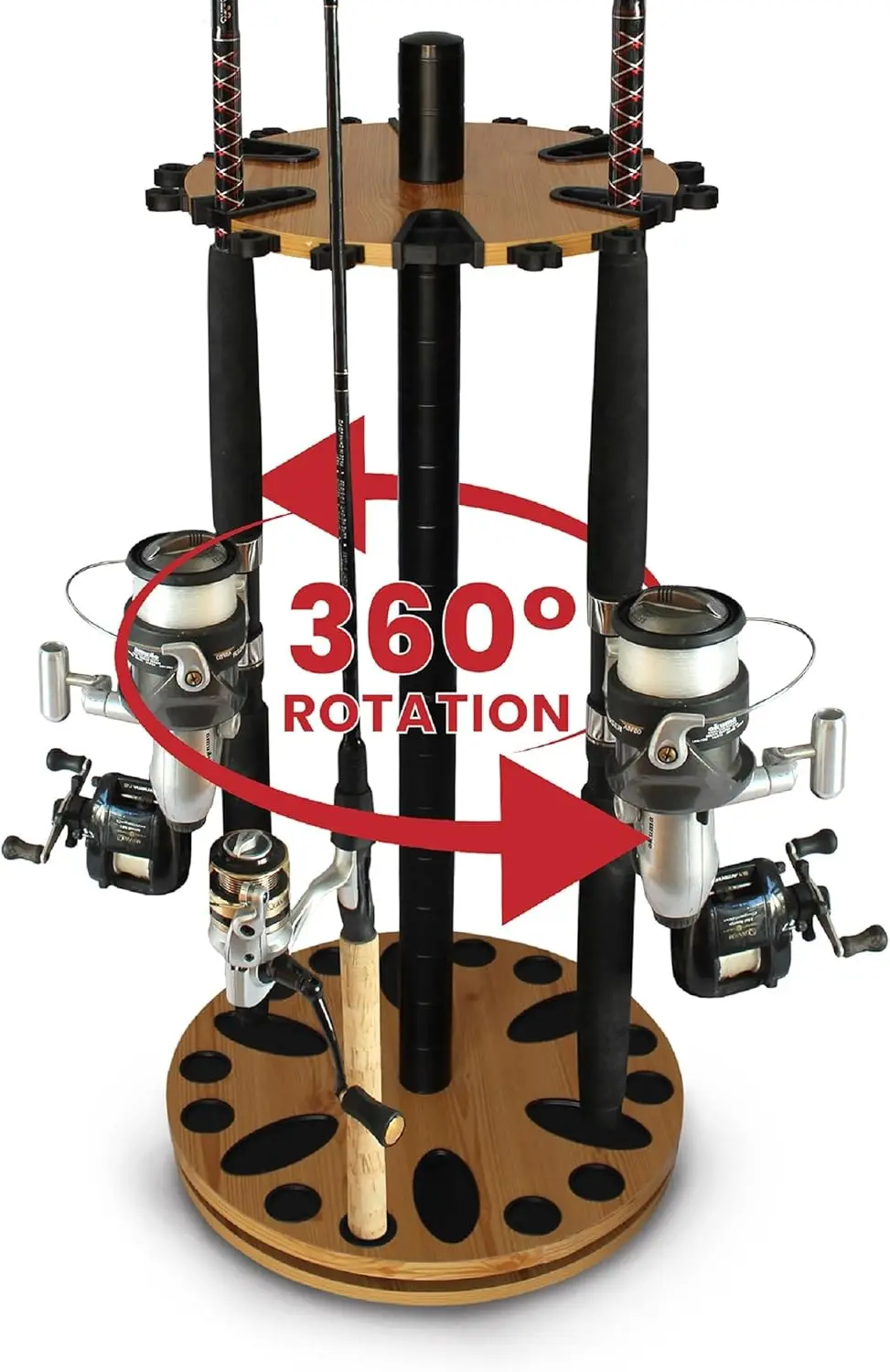

360-Degree Rotating Fishing Rod Holder for Garage Storage, Holds Up to 24 Rods with Easy Assembly