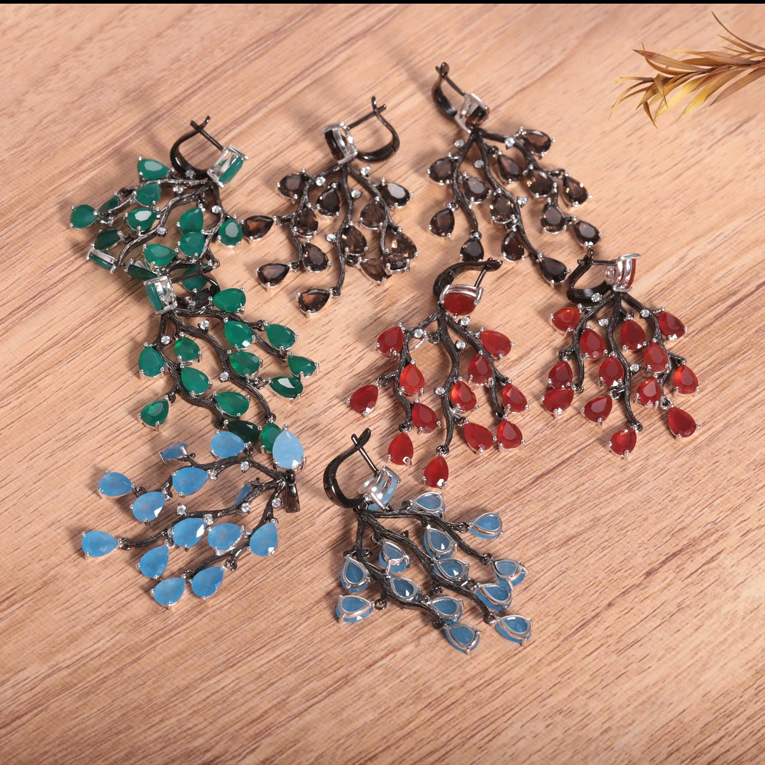 GEM\'S BALLET 925 Sterling Silver Creative Pine Branch Earrings Natural Red Agate Gemstone Handmade Drop Earrings Gift For Her