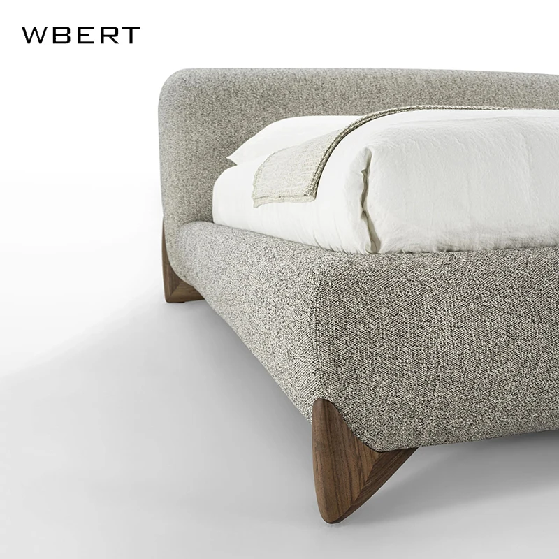 WBERT-cama doble de madera maciza de 1,8 m, dormitorio principal minimalista italiano, tela moderna, juegos de marcos de estilo suave