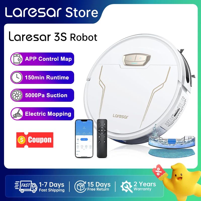 Laresar 3s Robot Vacuum Cleaner Mop 5000Pa Smart APP Control Intelligent Planned for Home Floor Washing Carpet Pet Hair Cleaning