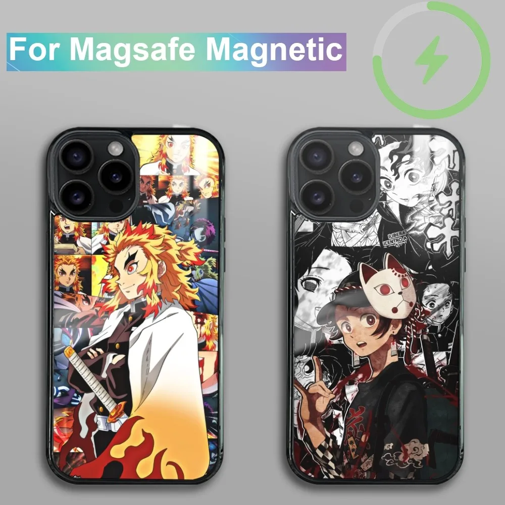 

D-Demon Slayer Magnetic Phone Case For iPhone 15 14 13 12 11 Pro Max Plus Mini Mirror Wireless Magnetic Cover Magsafe Case