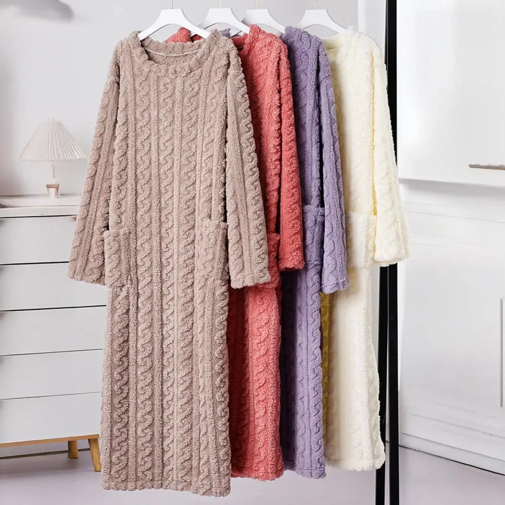 

Fleece Nightgown Cozy Winter Nightgowns for Women Plush Flannel Sleepwear with Pockets Soft Coral Velvet Homewear for Warm