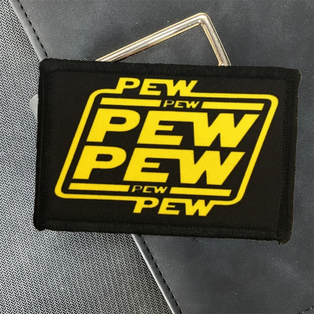 PEW PEW Tactical Morale Badge Printed Patch HOOk&LOOP Pew Shooting Sound Funny Patch Military Stickers for Backpacks and Helmets