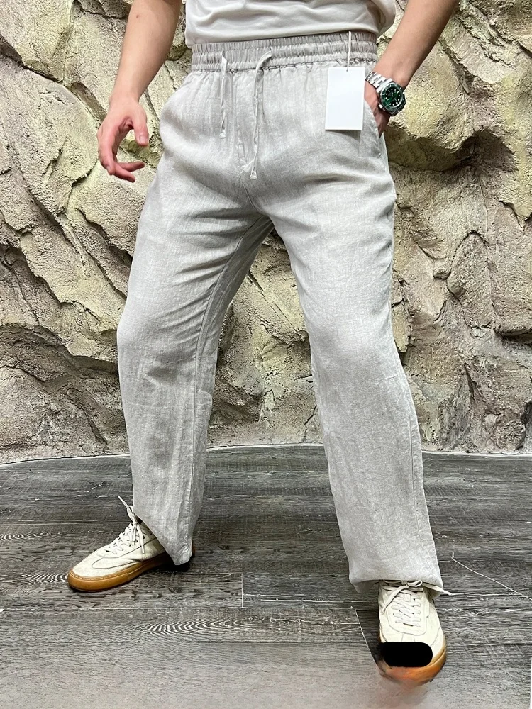 New 25 Spring Summer Men's Breathable Comfortable Straight Casual Pants Elastic Waist Long Trousers Business Casual Style