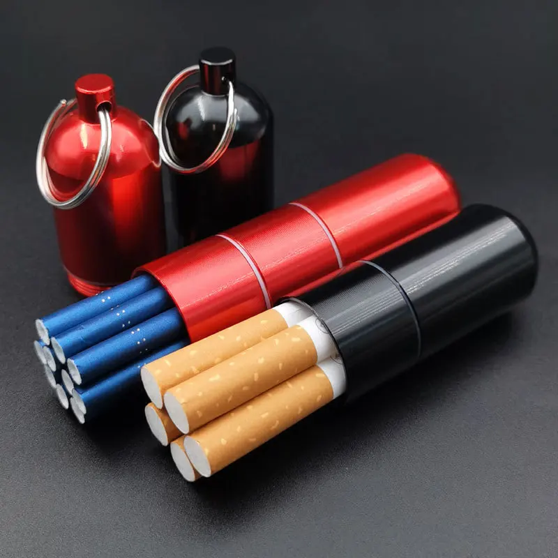 1Pc Portable Aluminum Alloy Cigarette Box Waterproof Cigarette Case Pill Toothpick Capsule Holder with Keychain