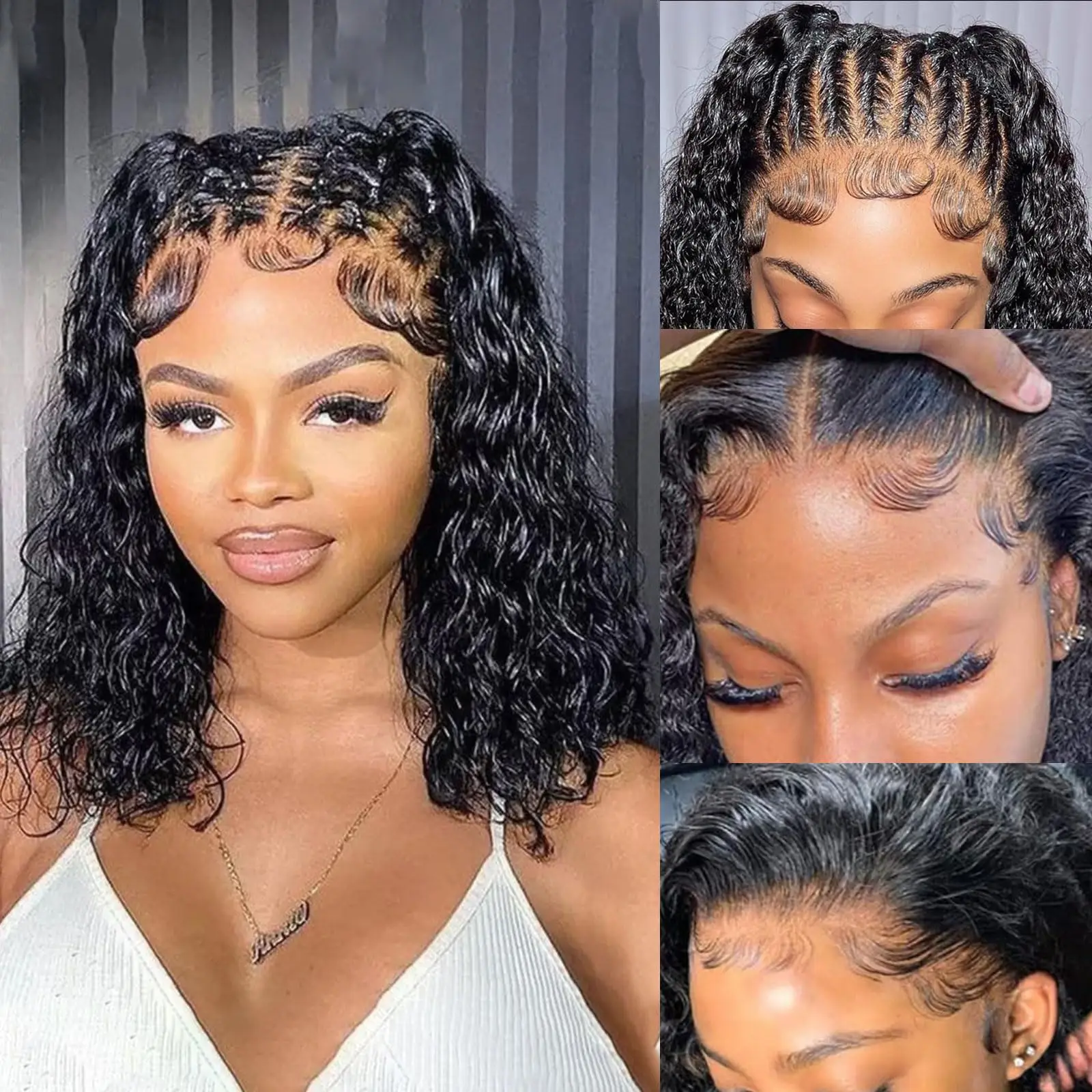 

Curly Hair Wigs 4X4 Lace Closure Wig Human Hair Pre Plucked 180% Density Short Curly Bob Wigs Human Hair Wigs For Black Women