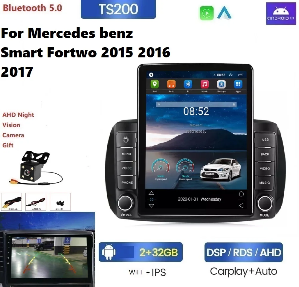 Android IPS 2.5D DSP car cd player For Mercedes benz Smart Fortwo 2015 2016 2017 8+128G 360 camera GPS BT Car VIDEO