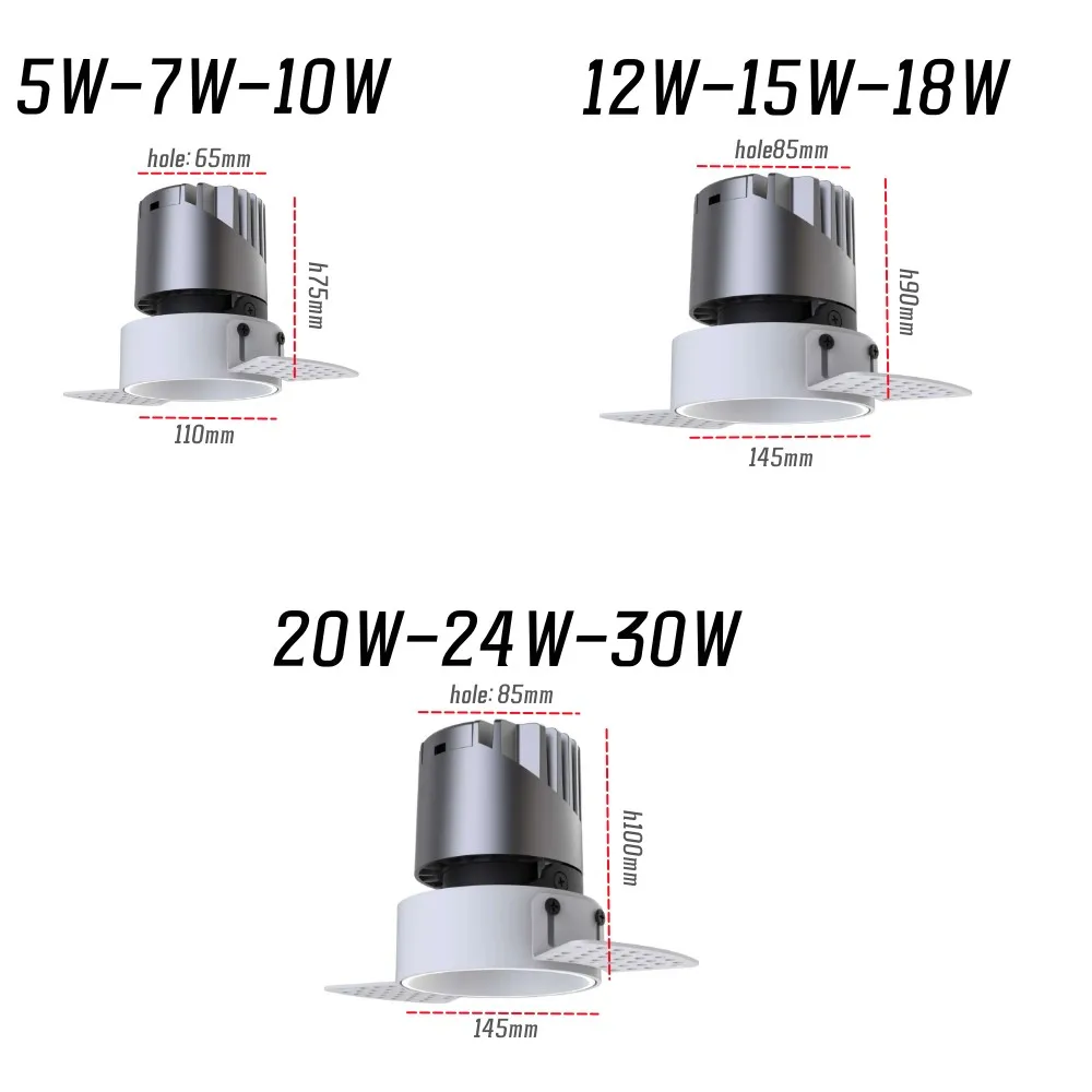 Lampu LED anti-silau tersembunyi bulat, lampu sorot COB chip 20W24W chip dapat diredupkan AC85-260V bisnis rumah