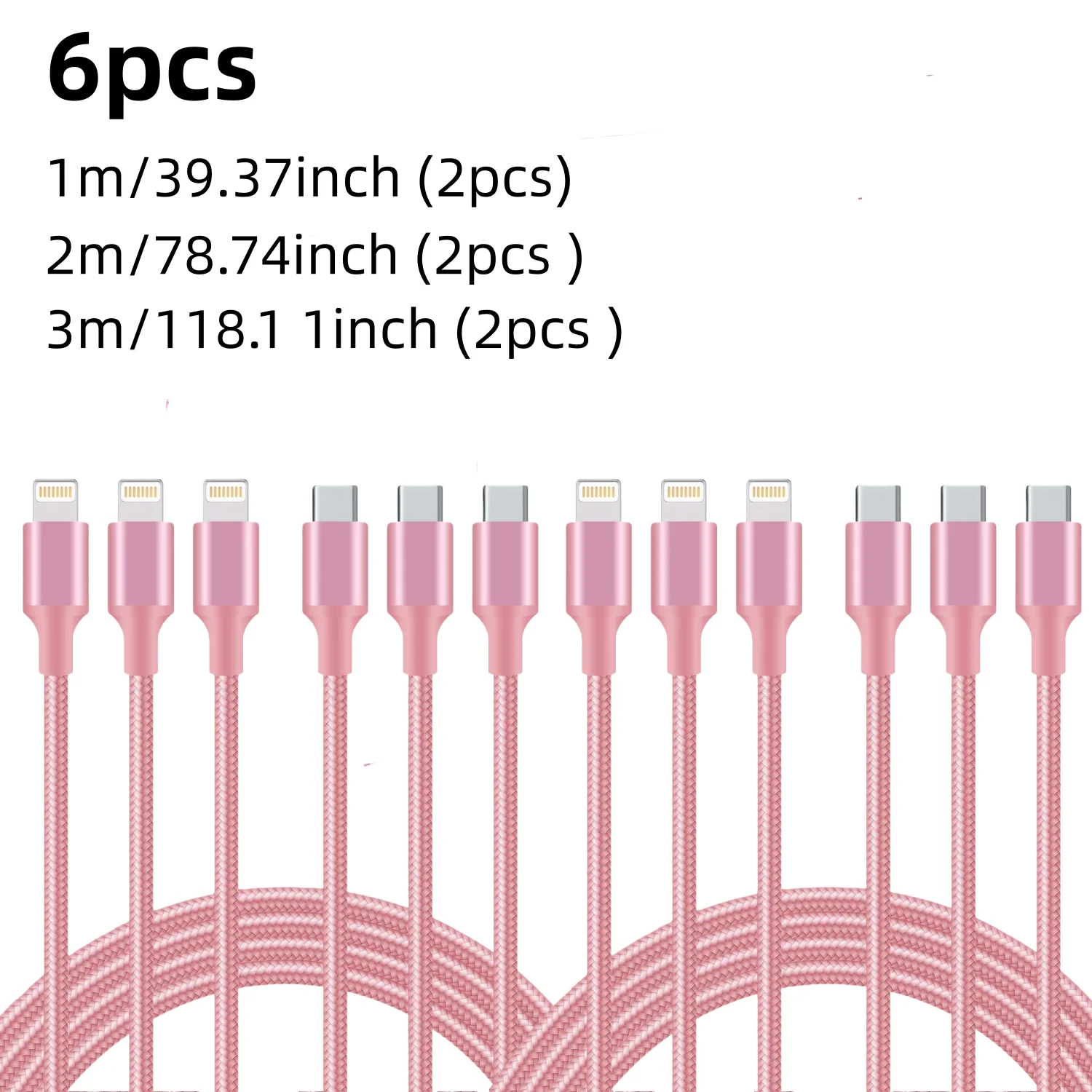 

6 шт. [3 фута, 6 футов, 10 футов] нейлоновый плетеный USB-кабель для быстрой зарядки iPhone14/13/12/11Pro/11Max/X/XS/XR/XS Max/8/7/6