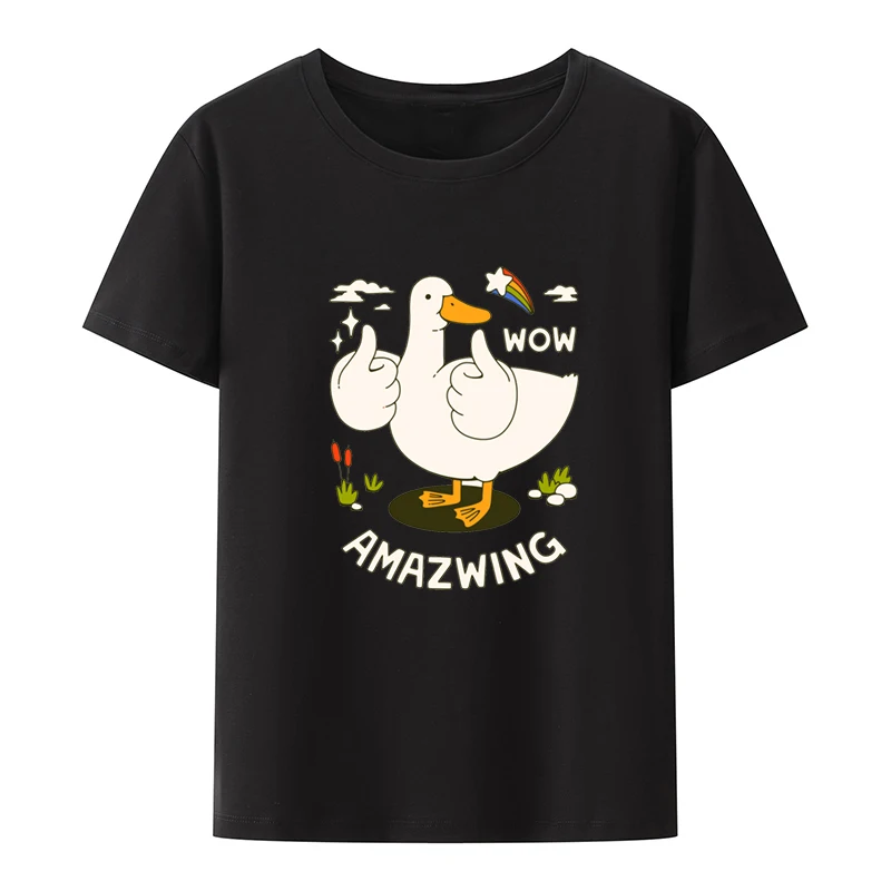 Amazwing Duck Printed T-shirt Retro Grphic Top Tee Nostalgia Pair Koszulki Kawaii Clothes T-shirts Breathable Streetwear