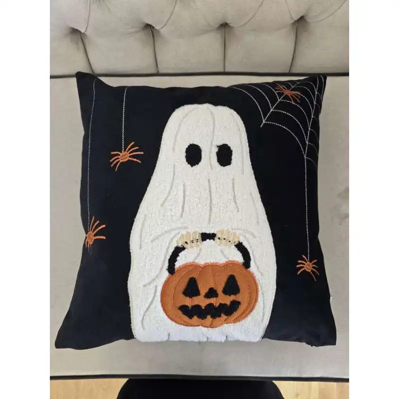Halloween Ghost with Pumpkin Bucket Throw Pillow Set of 2