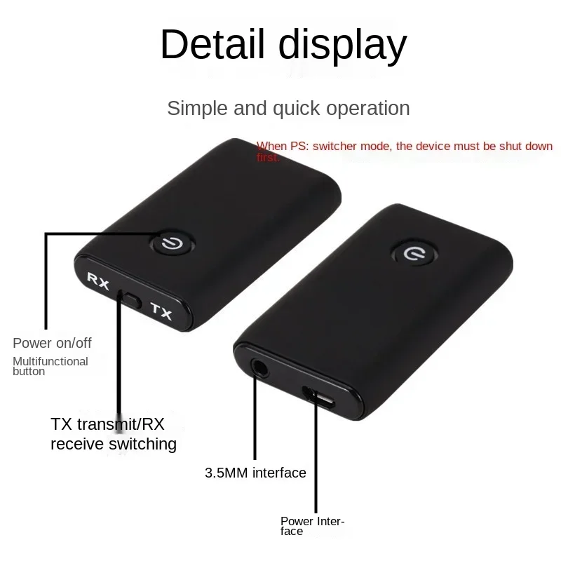 2 In 1 3.5mm Audio Cable for Computer TV Speakers AUX IN / OUT Bluetooth 5.0 USB Transmitter Receiver