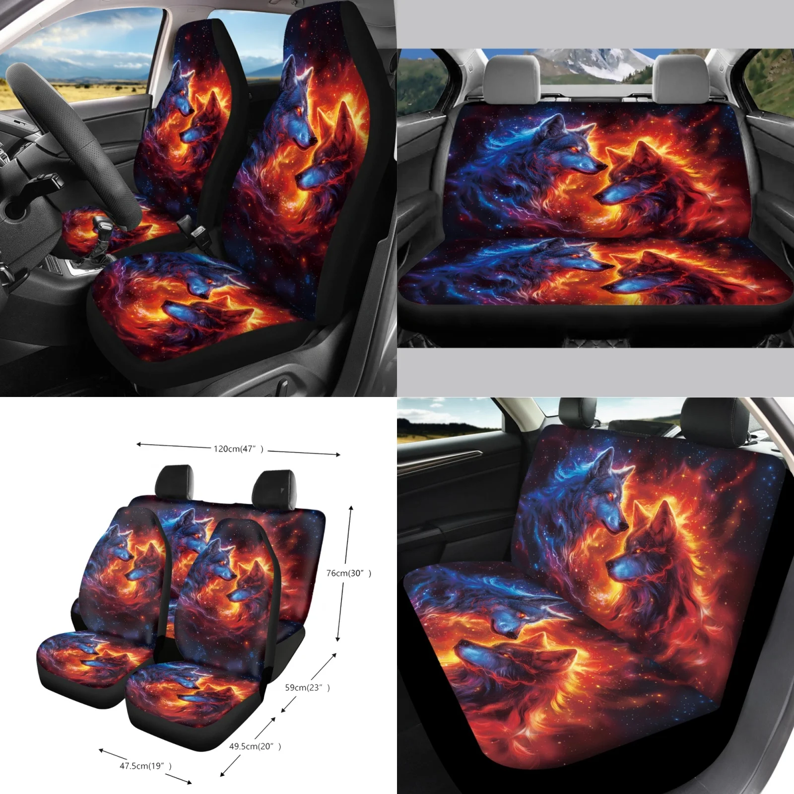 Coloranimal Wolf 15 PCS with Protective Car Steering Wheel Cover and Car Trash Bag for Universal Fit