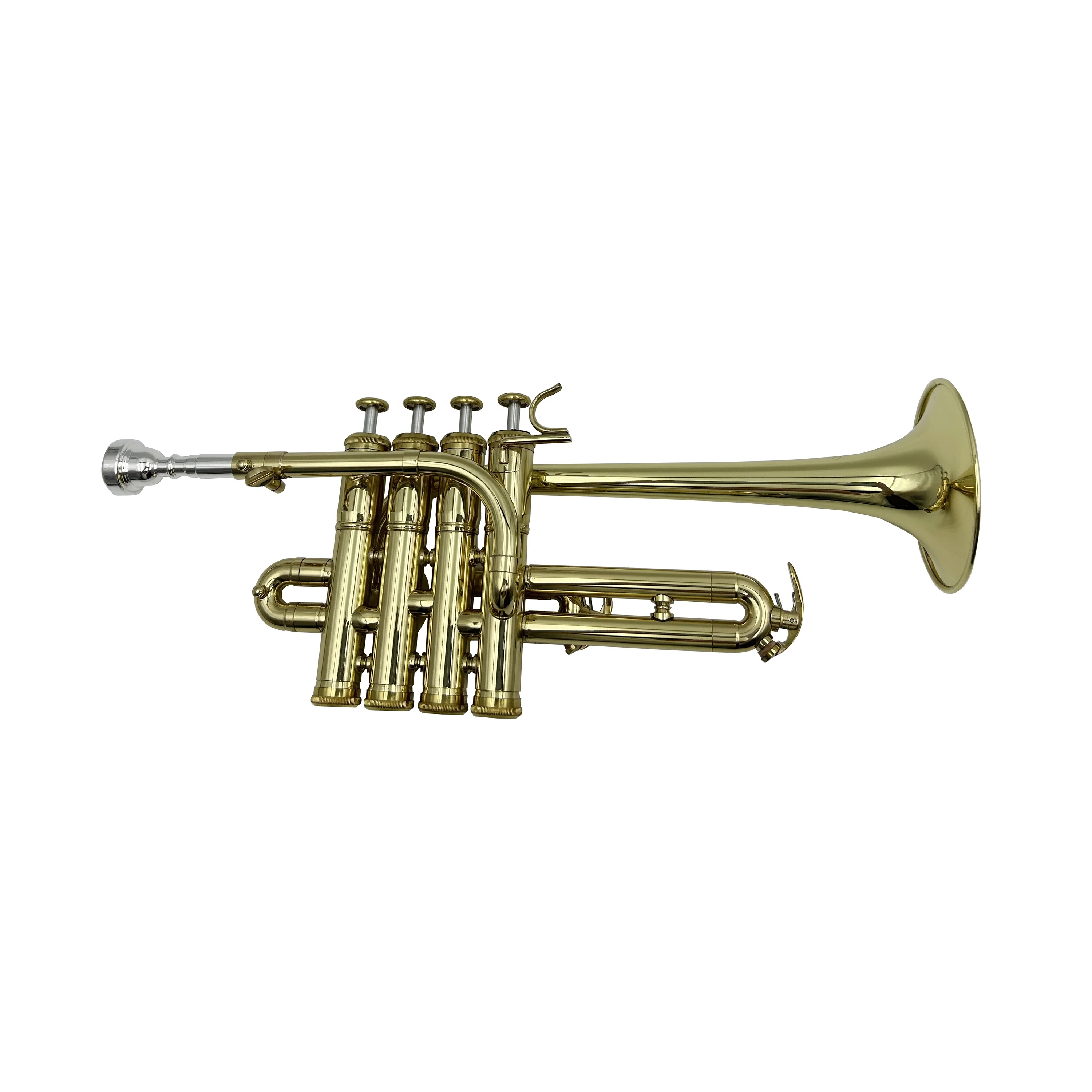 

OEM High Quality JYTR410 Piccolo Trumpet Brass Body With Lacquer Gold Surface 4 Pistons Bb/A