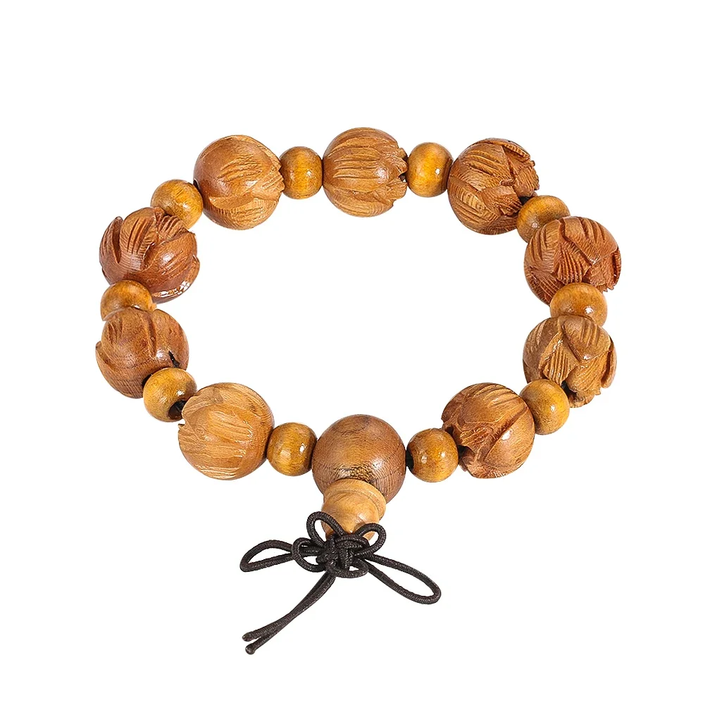 Pulsera de cuentas con láser de madera de melocotón Natural, brazalete de cuentas espaciadoras Bodhi, flor de loto budista, amuleto de meditación, joyería curativa de rosario