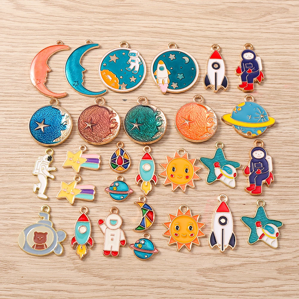 

Tusember 10pcs Cartoon Enamel Sun Moon Star Charms Pendants for Necklace Earrings Bracelet DIY Keychain Jewelry Making Accessory