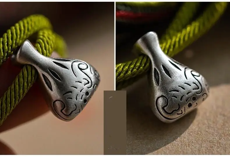 Hand-woven Hand Rope Six-character Mandarin Silver Wen Play Bracelet Men\'s and Women\'s Retro Ethnic Style Jewelry Gift High-end