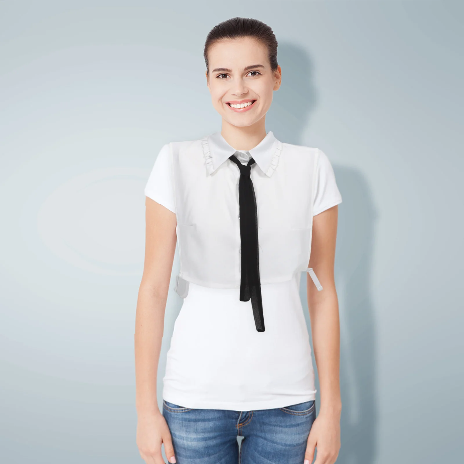 女性用フェイクカラー ホワイト 取り外し可能なフリル フェイクカラー ヴィンテージシック ディッキー シャツ ドレス パーティーウェア 軽量