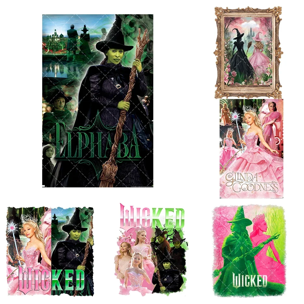 

Glinda and Elphaba Heat Transfer Stickers 6cm/10cm Wicked Iron On Clothes DTF Printed Vinyl Thermal Appliques Washable T-Shirt