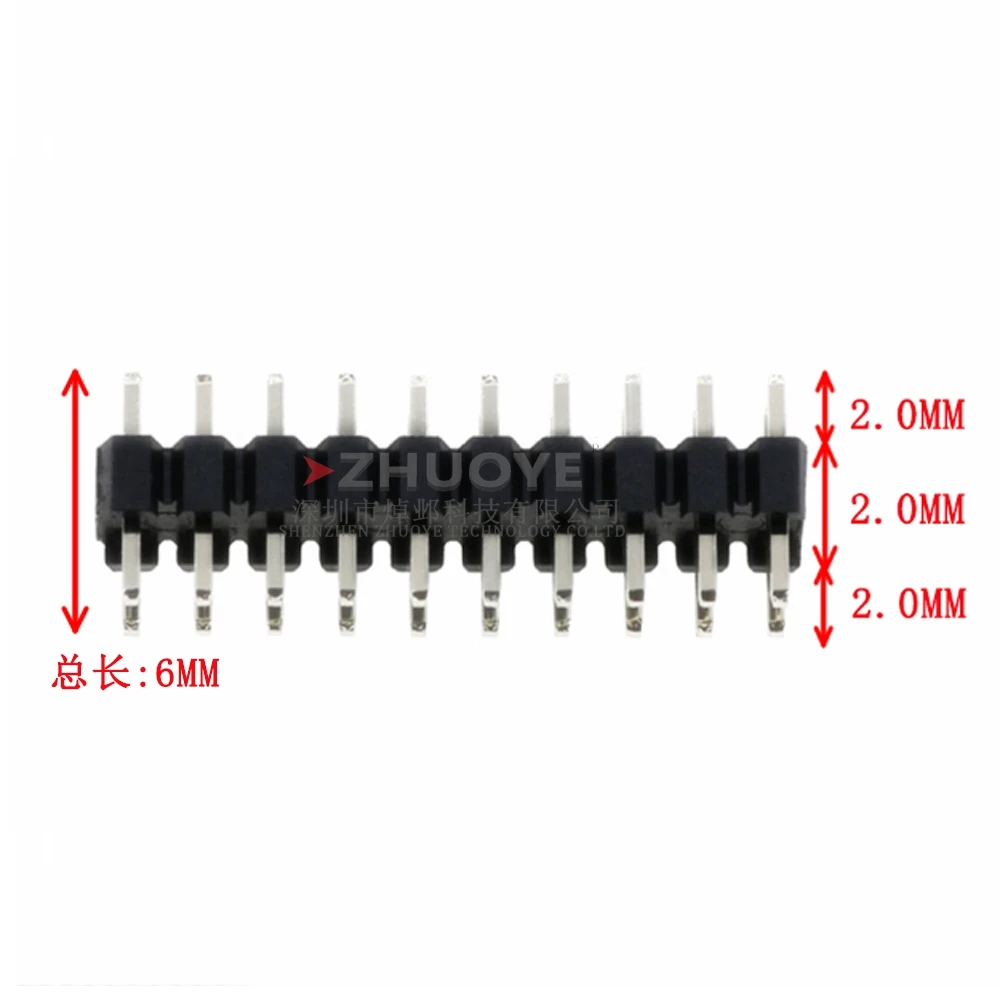 2.0 pin panjang jarum header 6mm pusat sulaman 2*2/3/4/5/6/7/8/9/10/12P/40P