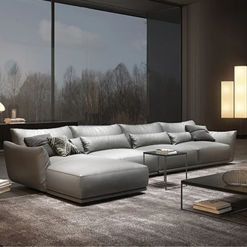 Italian extremely simple leather sofa living room modern simple cowhide sofa home furniture sofa set living room furniture