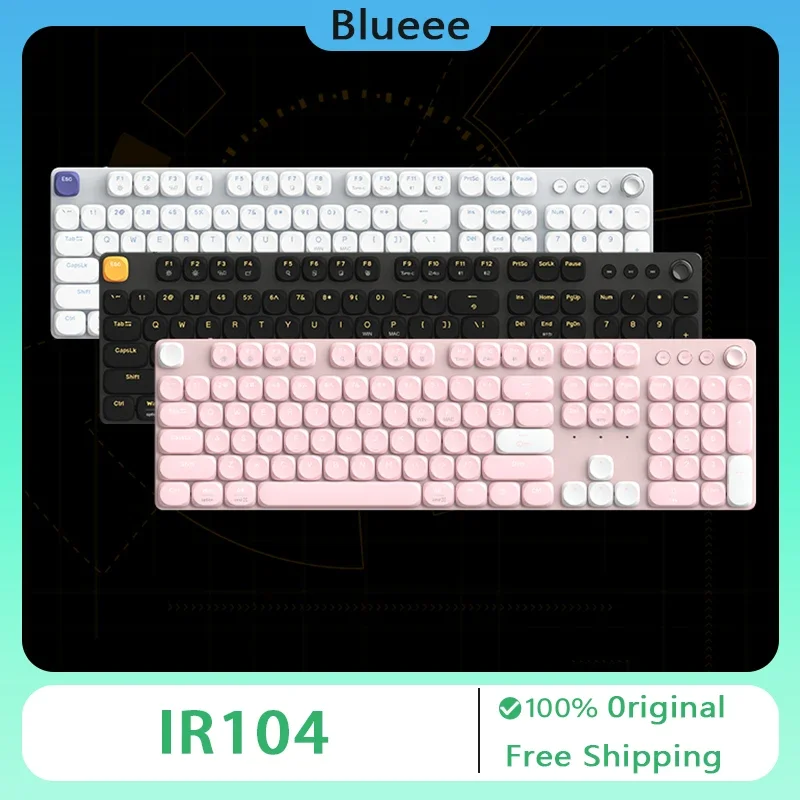 IR104 Low Profile Mechanical Keyboard Wireless Tri Mode Built-in Knob Aluminum Ultra-thin Portable Office Gaming Keyboard Gamer