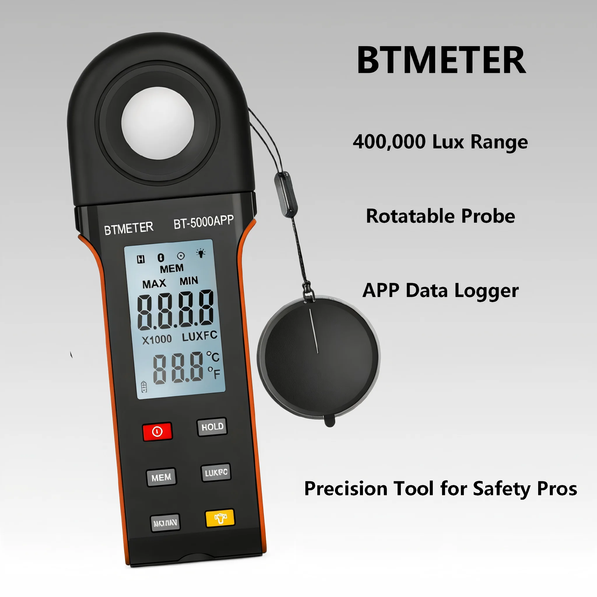 400,000 Lux Range by APP Control Digital Lux Meter with 90°/270° Rotatable Sensor tool for OHS Engineer SQE/QSE / EHS Inspector