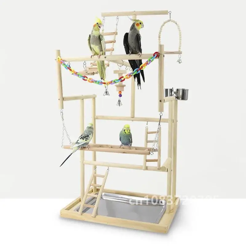 

Wood Parrot Playground Bird Playstand Perchers Cockatiel Playgym With Swing Ladders Feeder Bite Toys Activity Center W178