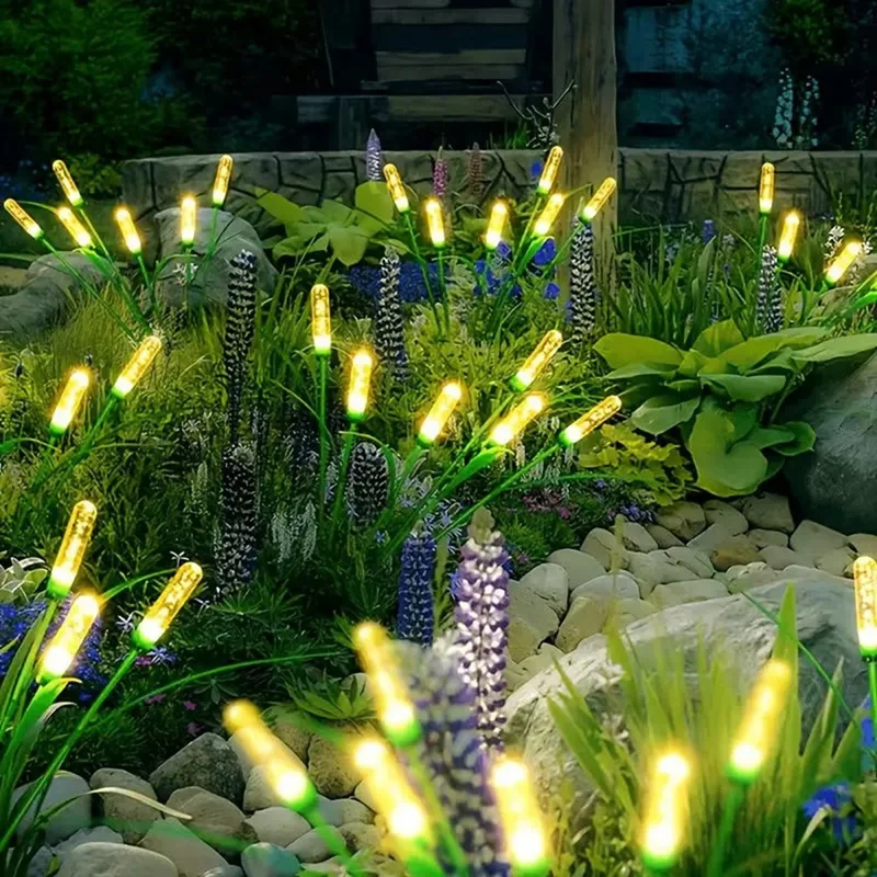 DT16 Outdoor Solar Firefly Lights, 6 LED Waterproof Garden Lamp, Pathway Landscape Lighting, Auto On/Off, Lawn Street