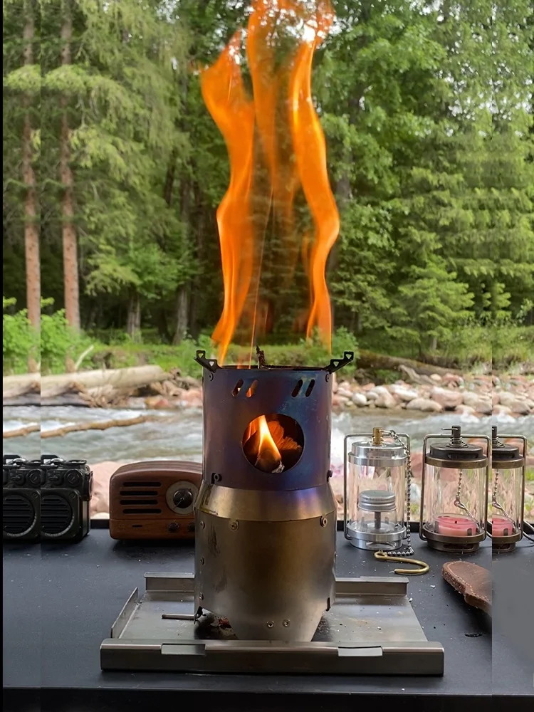 

Dual Fuel Titanium Wood Stove Card ill for Hiking Motorcycle Travel Cam Outdoor Activities Lightweight Portable Stove