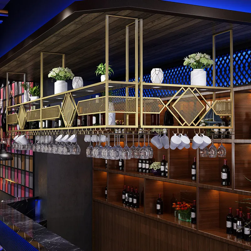 Light luxury bar counter hanger custom restaurant hanging wine rack leisure bar water bar counter red wine glass goblet upside