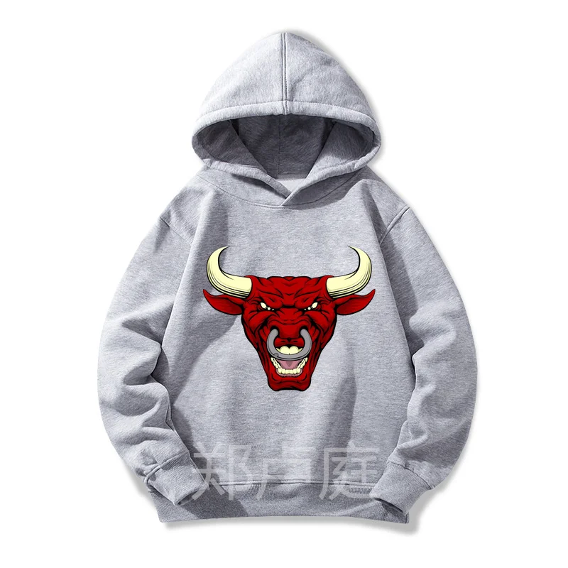 Kids Clothes Hoodies Anime Cartoon Bull Head Sweatshirt Boys Girls Top Children's  Autumn Winter Korean Trends Casual Pullovers