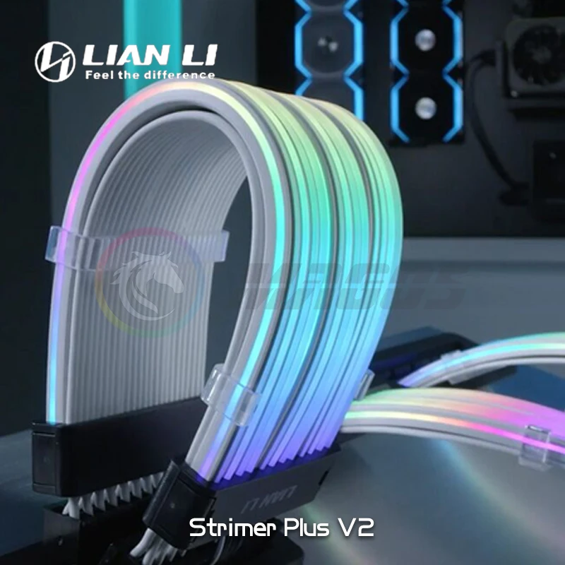 Lian Li Strimer Plus V2 RGB PSU Extension Cable Bendable Silicone Wire Gen.3th ATX 24Pin GPU 8Pin Triple Cable Soft & Removable