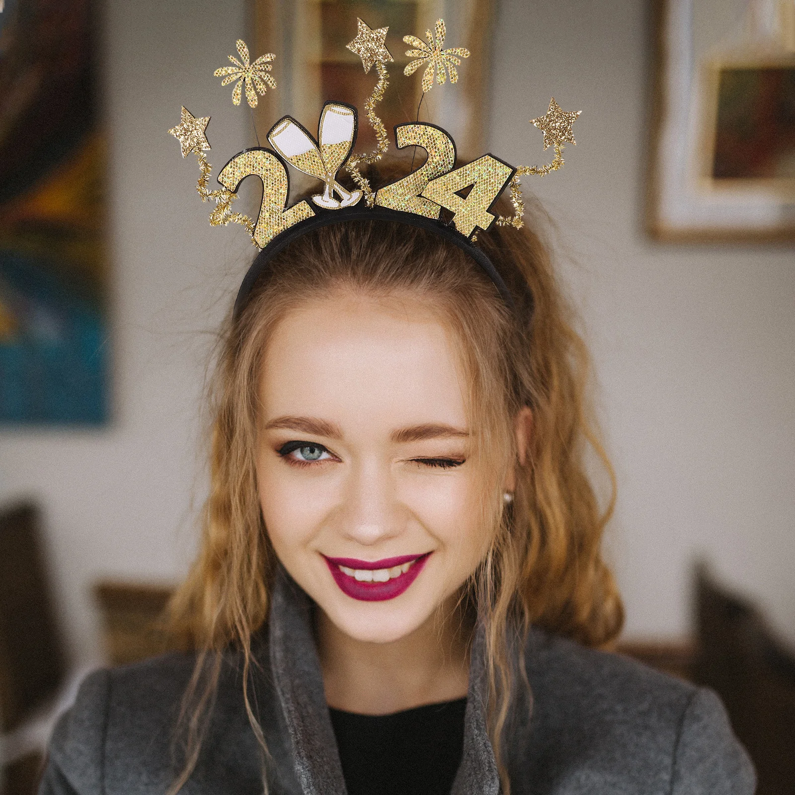 

New Year Headb 2024 Party Hair Accessory Happy New Year Eve Supplies Lightweight Comfortable Photo Booth Props Easy Store Carry